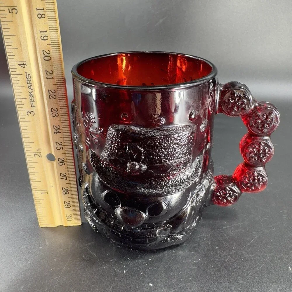 Luminarc Arcoroc Ruby Red Thick Heavy Glass Mug Cup Set Manganese 365nm UV Glow - Picture 8 of 13